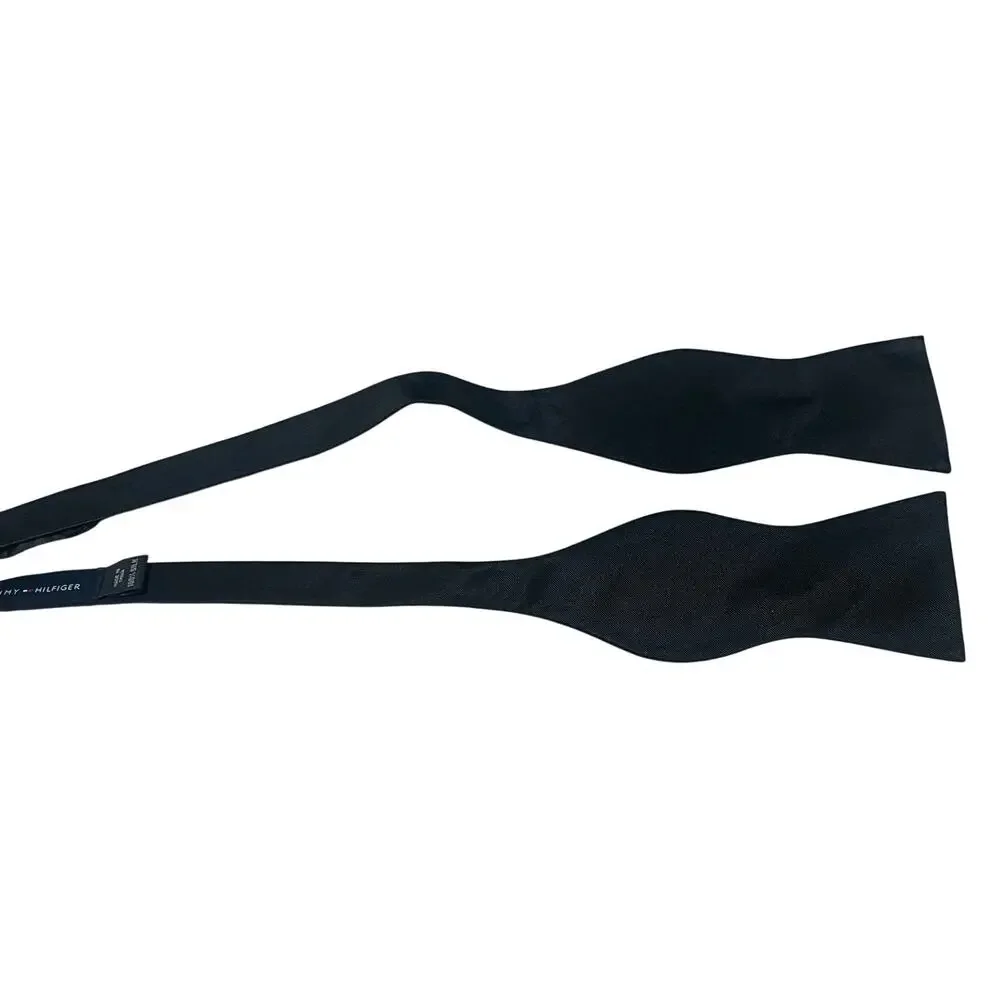 Tommy Hilfiger Black 100% Silk Bow Tie Adjustable 13 3/4 - 18